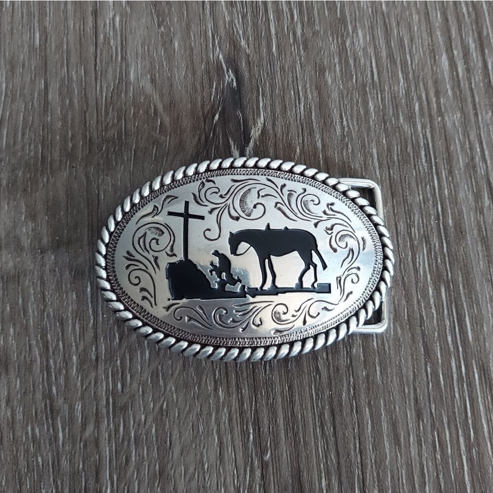 Nocona Youth Cowboy Prayer Silver Belt Buckle